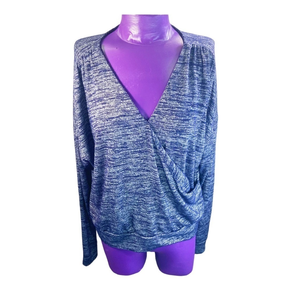 Gap navy uniform wrap vneck rayon blend long sleeve pullover top M